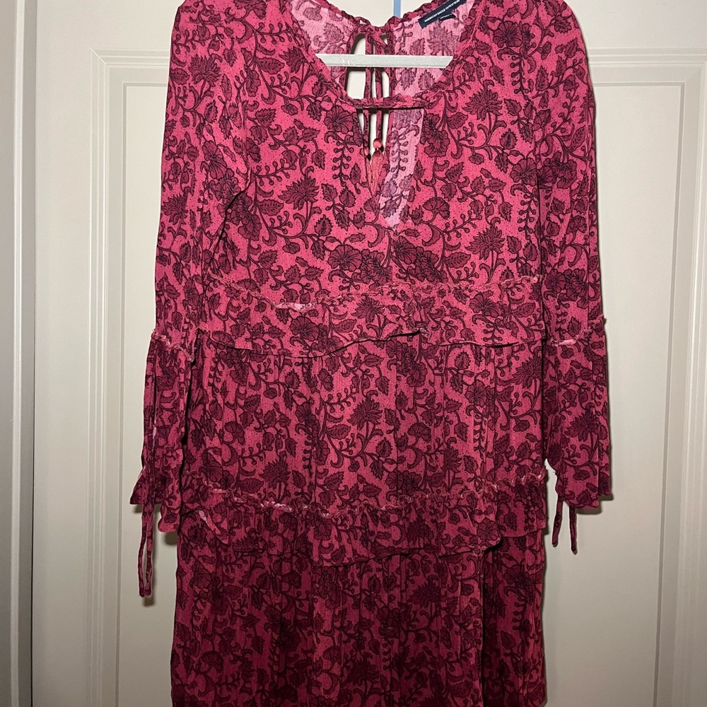 American Eagle Outfitters Pink and Black Floral Long Sleeve Dress